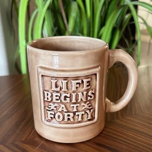 👛(ANY 2/$20) ARTISAN Crafted Mug, Brown Tones, “LIFE BEGINS AT FORTY”